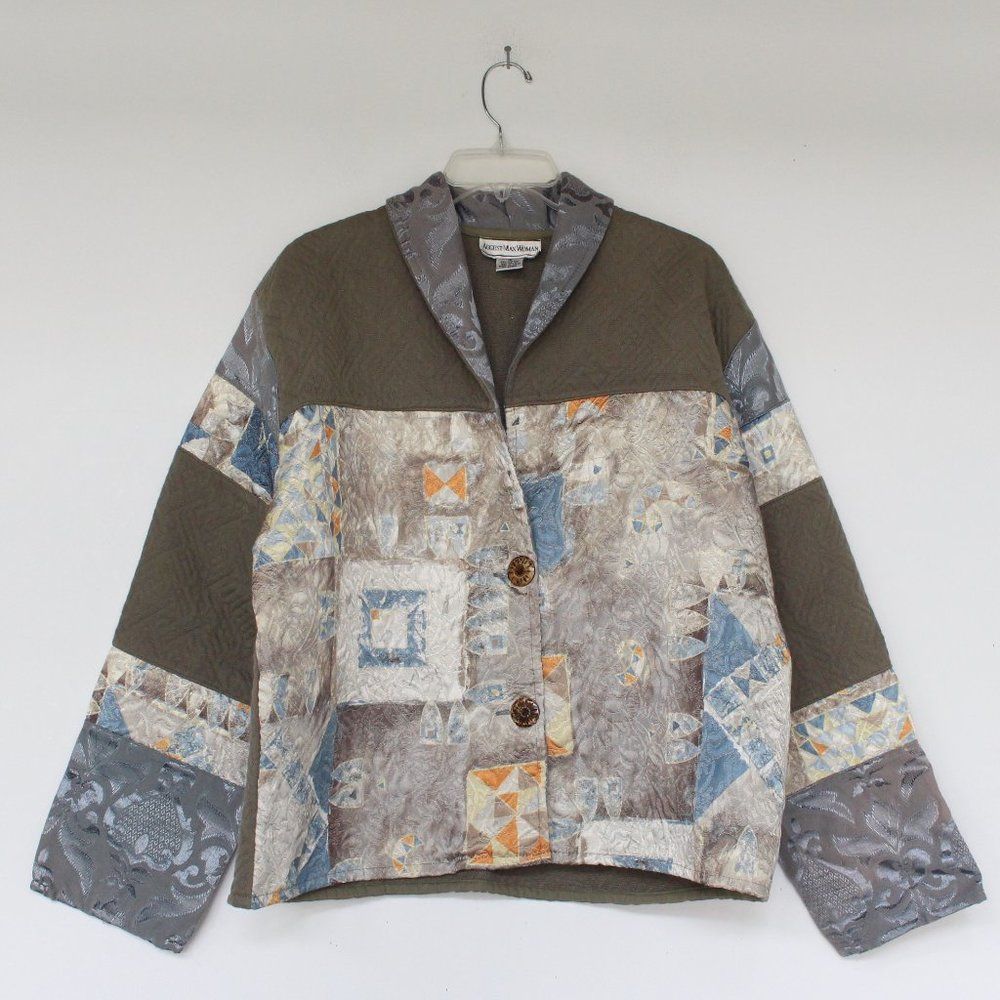 Vintage August Max Woman Blazer Patchwork Jacket Buttons Size 1X Casual Blogger